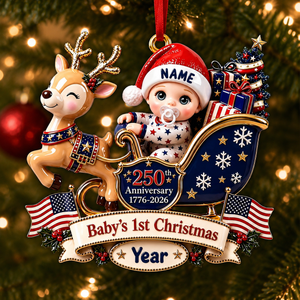 Baby's 1st Christmas In Sleigh America 250th Anniversary - Real 3D Raised Ornament