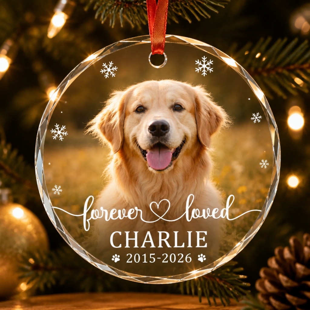 Pet Memorial Crystal Ornament – Forever Loved (Photo, Name & Years) - Personalized Crystal Ornament c316c6f7-76d6-43f9-b539-bfdd91d8fc8d.png