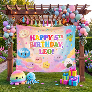 Custom Dumpling Birthday Backdrop, Plushie Theme Party Banner, Kawaii Personalized Tapestry, Pastel Kids Birthday Decor, Photo Booth Prop c33e8693-fb1d-48ef-b1f2-bf4a89cad5ba-3.jpg