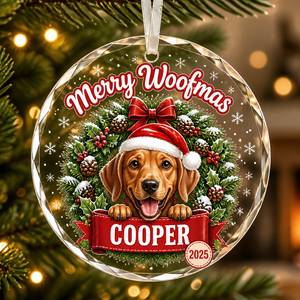 Merry Woofmas Dog Ornament – Custom Quote, Pet Name & Year - Personalized Crystal Ornament c34535de-1bb0-49a3-82bf-1a13f54341fc.png