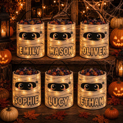 Personalized LED Halloween Trick Or Treat Bag, Custom Name Mummy Candy Bucket, Light Up Halloween Basket For Kids c34df667-8b64-4fac-b04d-4eb47694a0bf-dfg-1-.webp