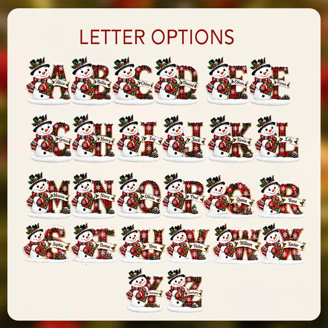 Personalized Snowman Initial Acrylic Christmas Ornament, Custom Name Alphabet Tree Decor, Kids Holiday Gift and Family Keepsake c35daeda-a0c6-4e81-9411-398809555719-6.webp