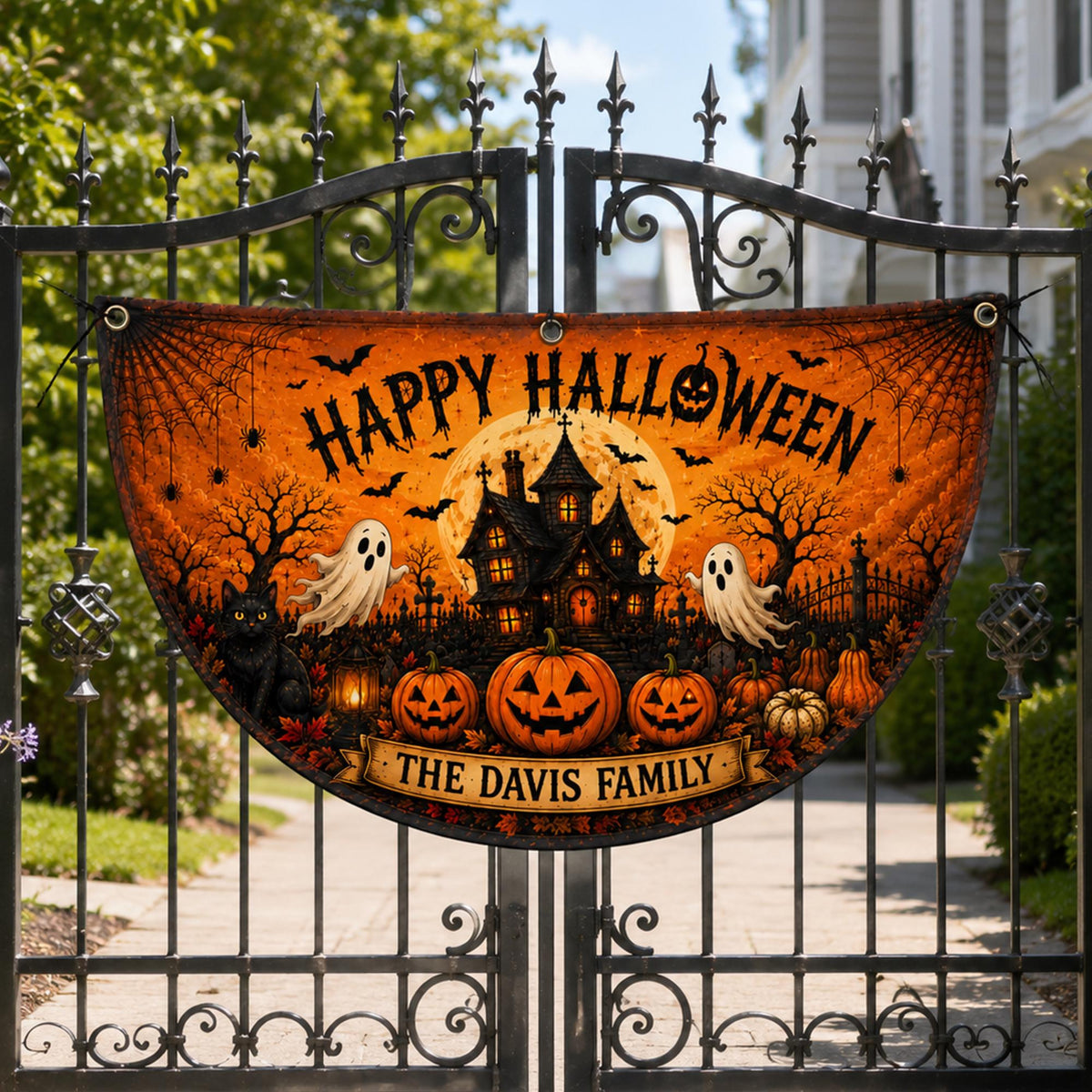 Personalized Halloween Ghost Pumpkin Bunting Flag, Custom Family Name Semicircular Flag, Outdoor Banner, Fall Decor Flag c384dd67-155d-4324-b6c7-bdb1b002b1f2-1.jpg