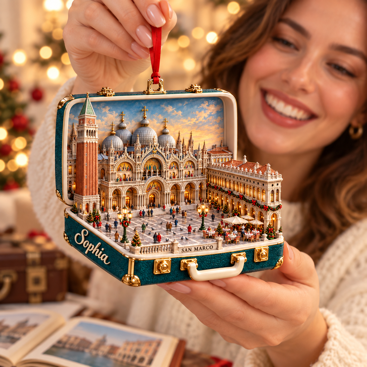 Personalized 3D San Marco Suitcase Christmas Ornament – Venice Italy Travel Souvenir & Gift for Venice Lovers c38ea17e-3436-498f-907f-8ffcf8245297-Joyful-Venice-ornament-gift-moment-1.png