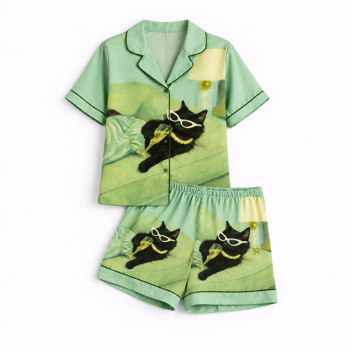 Cat Print Satin Pajama Set, Women's Sleepwear Lounge Pajamas, Gift For Hers c3a4d81a-f1a9-418d-ac96-96bc34cbd1d0-Pijama-xanh-b-c-h-h-nh-m-o-1.png