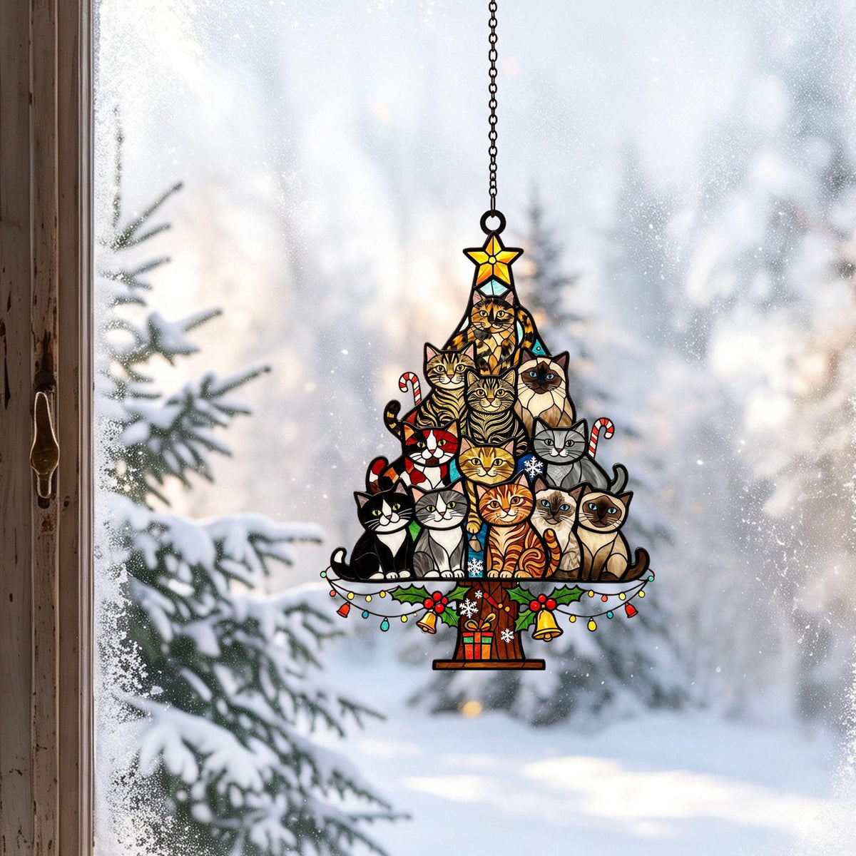 Cat Christmas Tree Acrylic Suncatcher, Christmas Tree Made of Cats Acrylic Suncatcher, Christmas Home Decor Cat Art, Gift for Cat Lovers c3ada16e-0086-4182-b74e-be1918879137-3.jpg