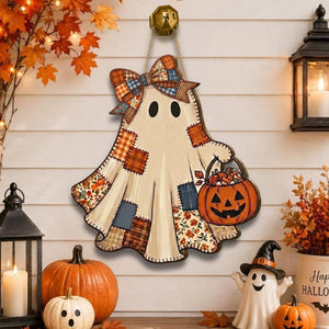 Patchwork Ghost Door Hanger, Rustic Halloween Fall Decor Sign c3b6717f-a4d1-404f-a211-600c50ecd3ff-1.jpg