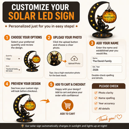 Black Cat Crescent Solar Sign – Personalized Family Name & Year - Personalized Cut Metal Sign Led Solar c3b8e8aa-f1d8-4552-8060-7f801fd3e427.jpg