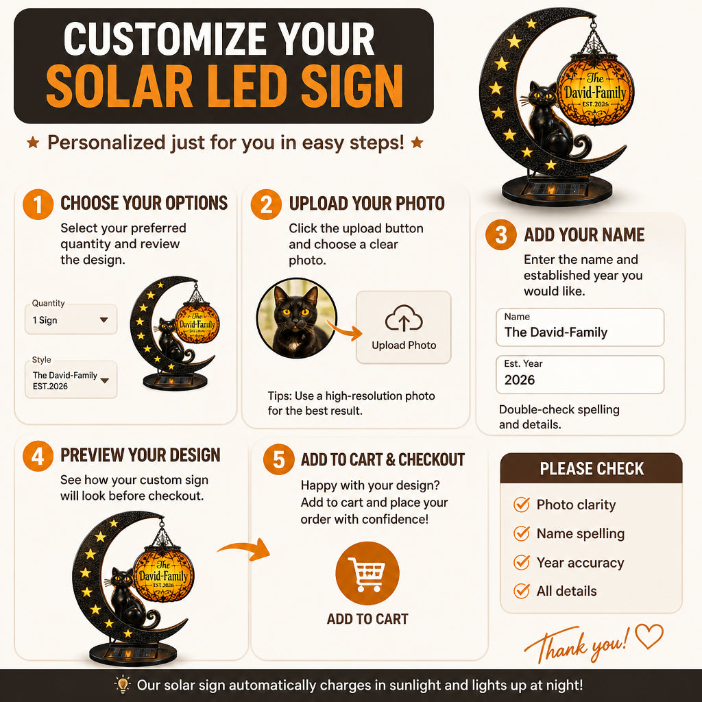 Black Cat Crescent Solar Sign – Personalized Family Name & Year - Personalized Cut Metal Sign Led Solar c3b8e8aa-f1d8-4552-8060-7f801fd3e427.jpg
