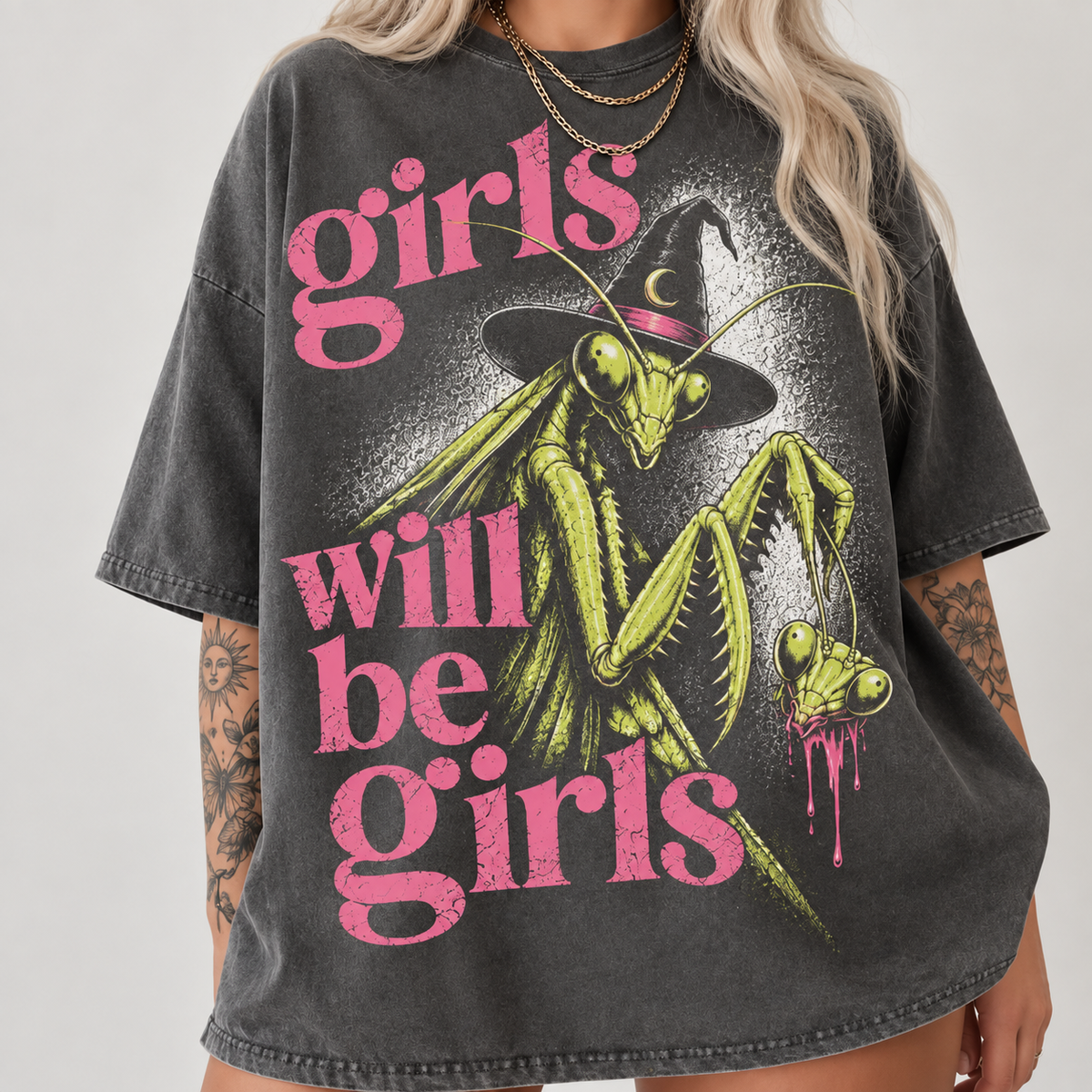 Girls Will Be Girls Shirt, Witchy Feminist Tee, Goth Summer Graphic Tee, Praying Mantis Tee, Grunge Feminist Shirt, Vintage Summerween Shirt c3de4ab7-9a13-4368-9dea-c60799c8fd8f-ds-1-.png