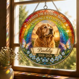 Rainbow Bridge Pet Memorial Stained-Glass Suncatcher — Photo, Name & Years - Personalized Suncatcher Stained Glass c3e88015-7981-4040-aee0-e8e6a8e3f98c.jpg