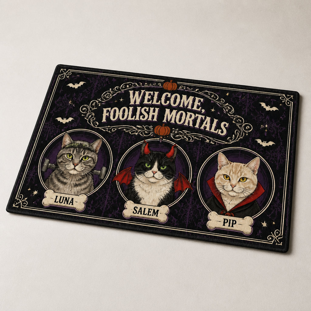 Welcome, Foolish Mortals — Halloween Cats Doormat - Personalized Doormat c3f44b01-ce7b-426e-857e-539555d7e298.jpg