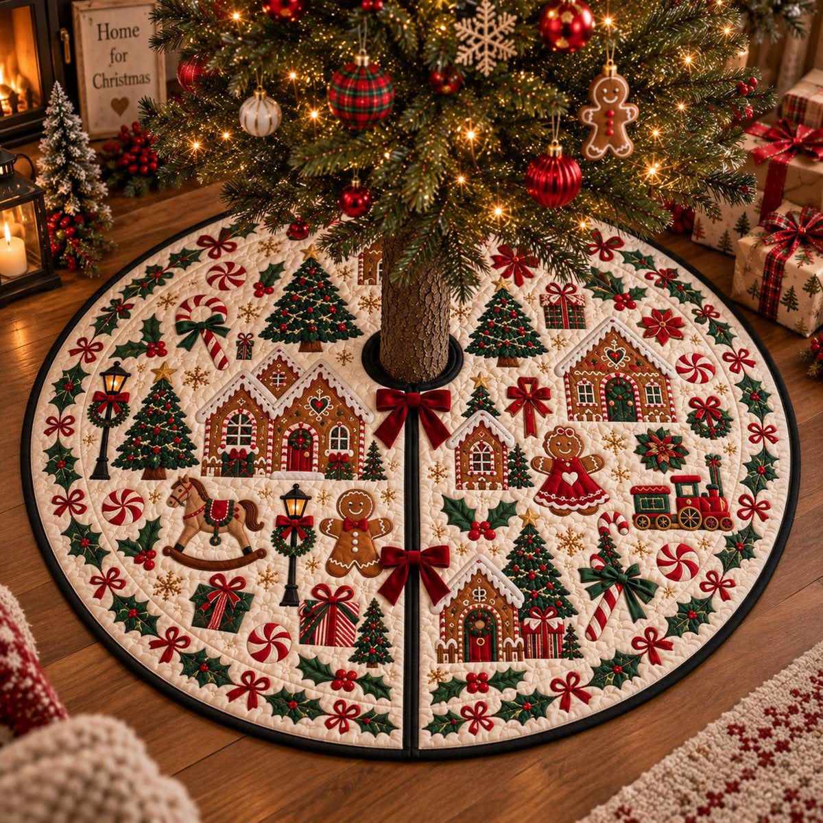 Vintage Nutcracker Quilted Christmas Tree Skirt, Gingerbread Village Mat c412e0da-a913-420a-a020-51db2acf5c87-3.jpg