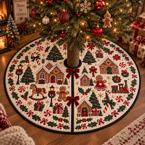 Vintage Nutcracker Quilted Christmas Tree Skirt, Gingerbread Village Mat c412e0da-a913-420a-a020-51db2acf5c87-3.jpg