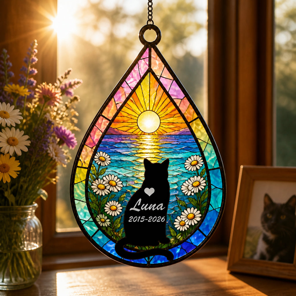 Personalized Cat Memorial Stained-Glass Suncatcher (Name & Years) - Personalized Suncatcher Stained Glass c44d104b-497f-4553-81b5-fdfa5bd34aeb.jpg