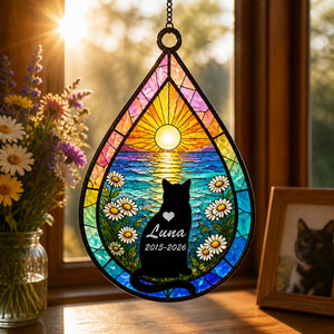 Personalized Cat Memorial Stained-Glass Suncatcher (Name & Years) - Personalized Suncatcher Stained Glass c44d104b-497f-4553-81b5-fdfa5bd34aeb.jpg