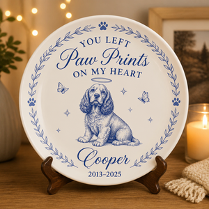 You Left Paw Prints On My Heart - Personalized Pet Memorial Ceramic Plate - Personalized Personalized Ceramic Plate c454d0b1-f270-4b36-bf54-2ccc779b3116.png