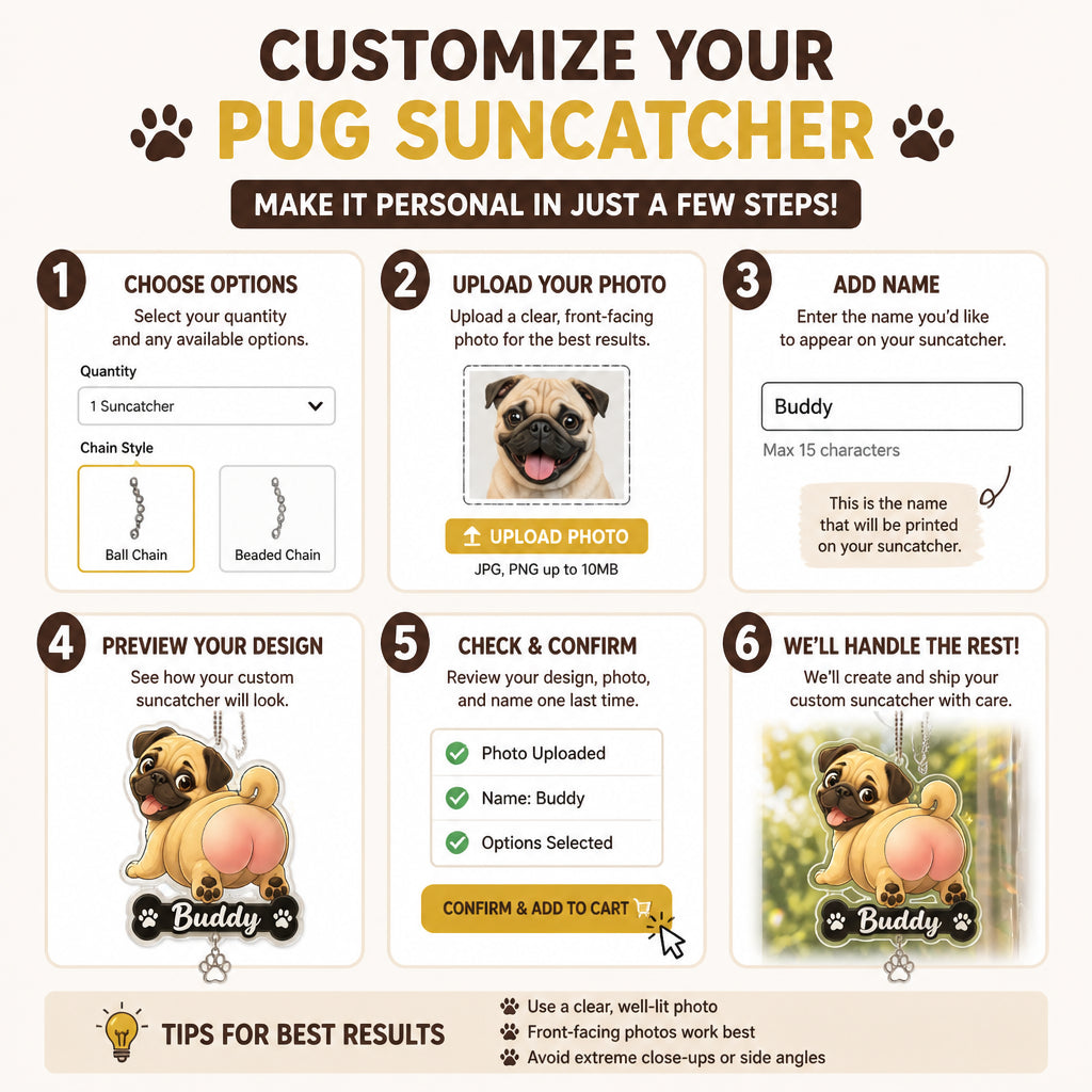 Pug Butt Car Vent Clip – Custom Pet Name - Personalized 1 Layered Suncatcher with Charm c468b1c3-1e04-43cd-8878-4d123c2f8346.jpg