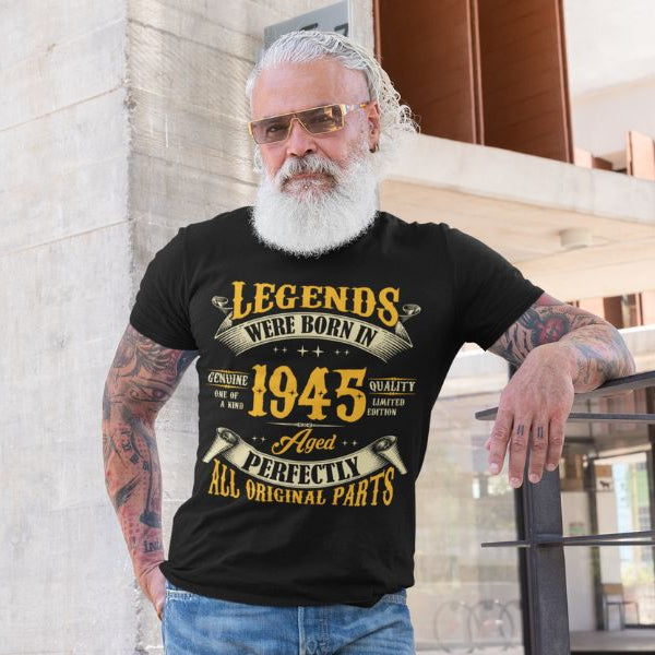 80th Birthday Shirt for Men, Legends were Born in 1945, Vintage T Shirt 80 Years Old Grandpa Custom Shirt Birthday Gift Retirement Gift
