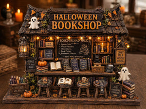 Halloween Bookshop Wooden Block, Spooky Library Shelf Decor, Haunted Bookstore Table Decoration, Witchy Fall Home Gift for Readers c4b9cef4-0294-48eb-8543-6b27b293125d-3.jpg