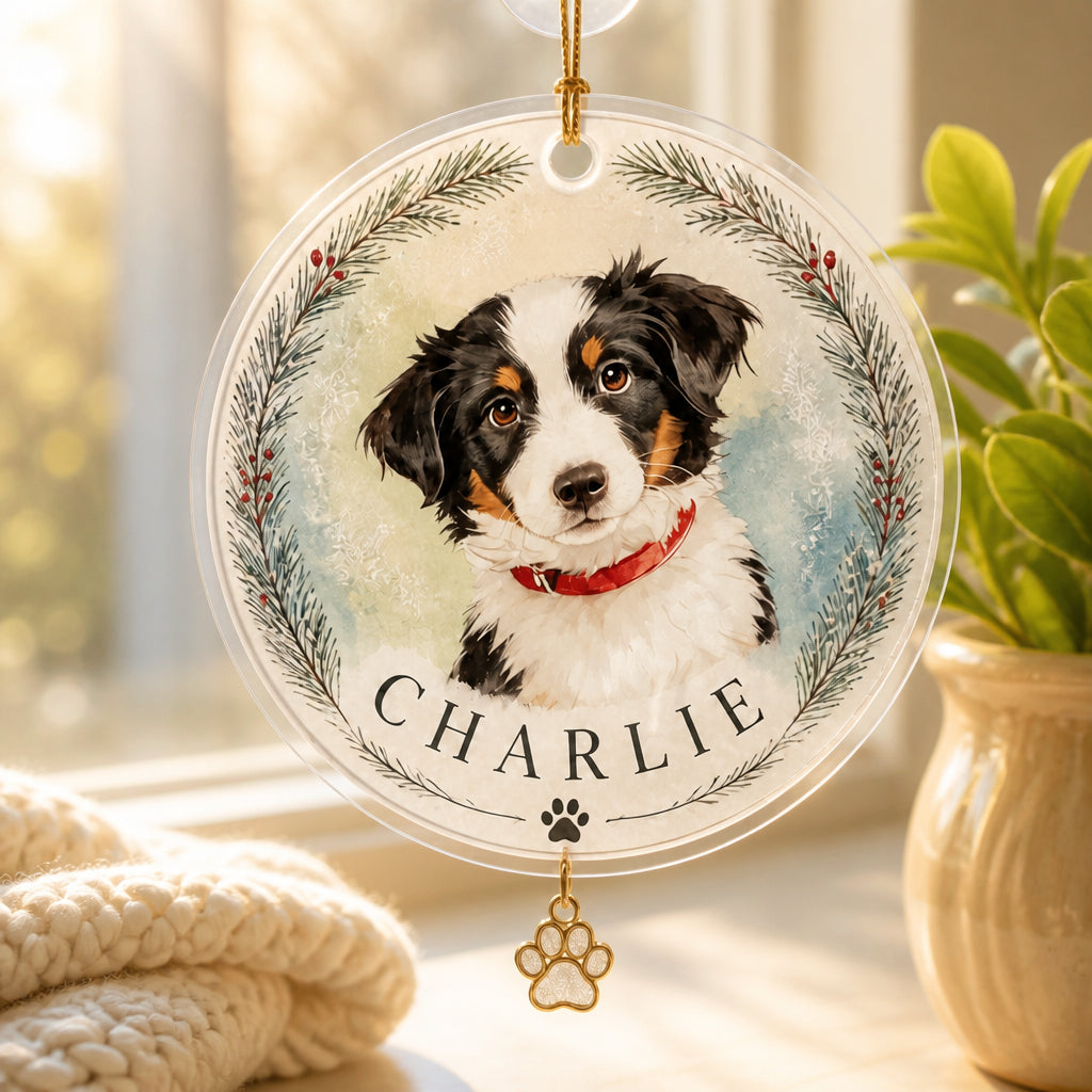 Custom Pet Watercolor Portrait Ornament with Name - Personalized 1 Layered Suncatcher with Charm c4c205a0-6adc-47cb-8ca3-efb750a8830c.jpg