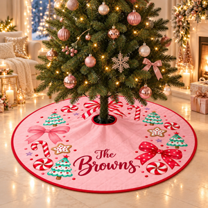 Custom Christmas Pinky Tree Skirt With Your Family Name, Gift For Family c4c94b03-754d-4bc8-8db4-f65d4fa15396-Sparkling-pink-Christmas-tree-skirt.png