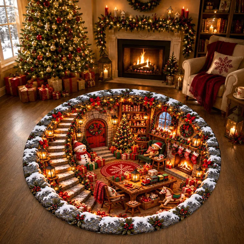 3D Illusion Christmas Rug, Santa Village North Pole Round Rug, Snowman Christmas Floor Decor, Winter Holiday Area Rug, Xmas Home Decor c4e5aad3-34d1-4e26-bb48-59b2bb39e917-dfgdfggf-5-.webp
