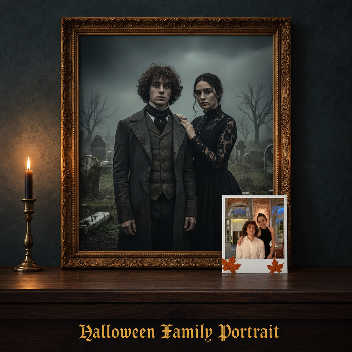 Personalized Halloween Family Portrait Canvas – Custom Gothic Couple & Pet Wall Art from Photo c50db7e9-5e2a-4858-aa3d-ad542e194035-Ch-n-dung-gia-nh-Halloween-huy-n-b-.png