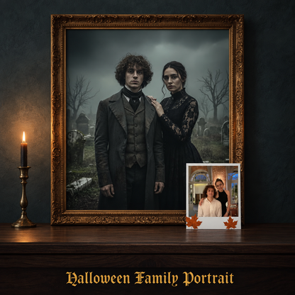 Personalized Halloween Family Portrait Canvas – Custom Gothic Couple & Pet Wall Art from Photo c50db7e9-5e2a-4858-aa3d-ad542e194035-Ch-n-dung-gia-nh-Halloween-huy-n-b-.png