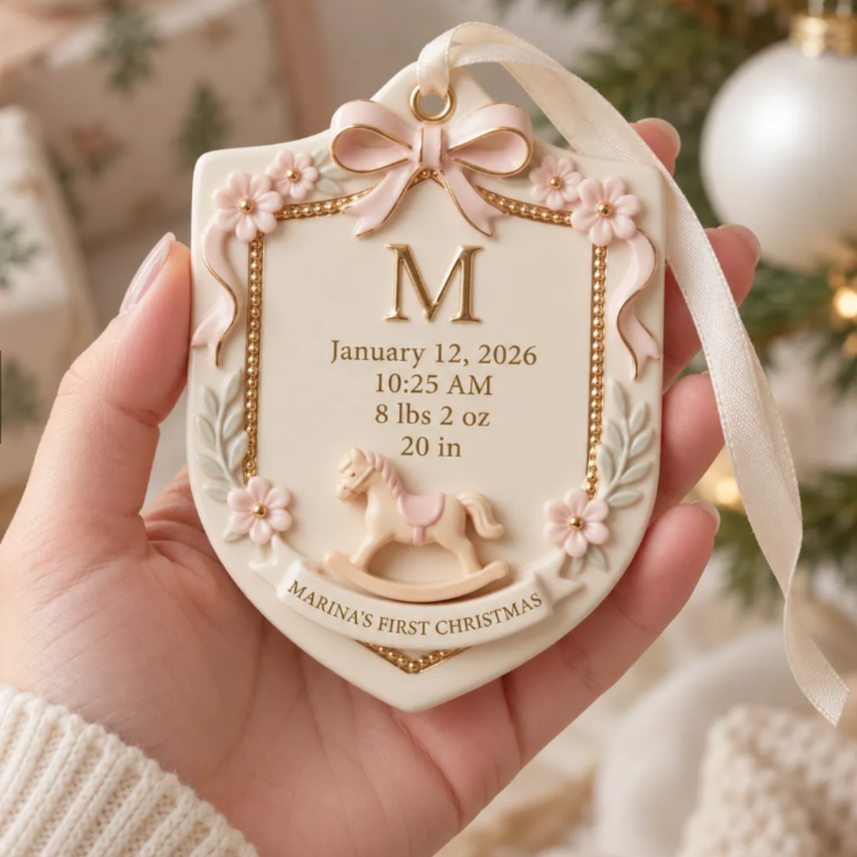 Birth Stats Heirloom Crest - Personalized Baby's First Christmas Ornament - Personalized Real 3D Ornament c51ecc5e-8af0-4fba-9cbf-70865f66d432-5.png