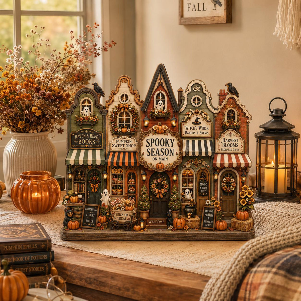Halloween Village Wooden Block, Spooky Season Main Street Decor, Pumpkin Ghost Fall Shelf Sign, Rustic Tiered Tray Home Gift for Halloween c5225336-4aca-4517-8589-c71b1036621f-1.jpg