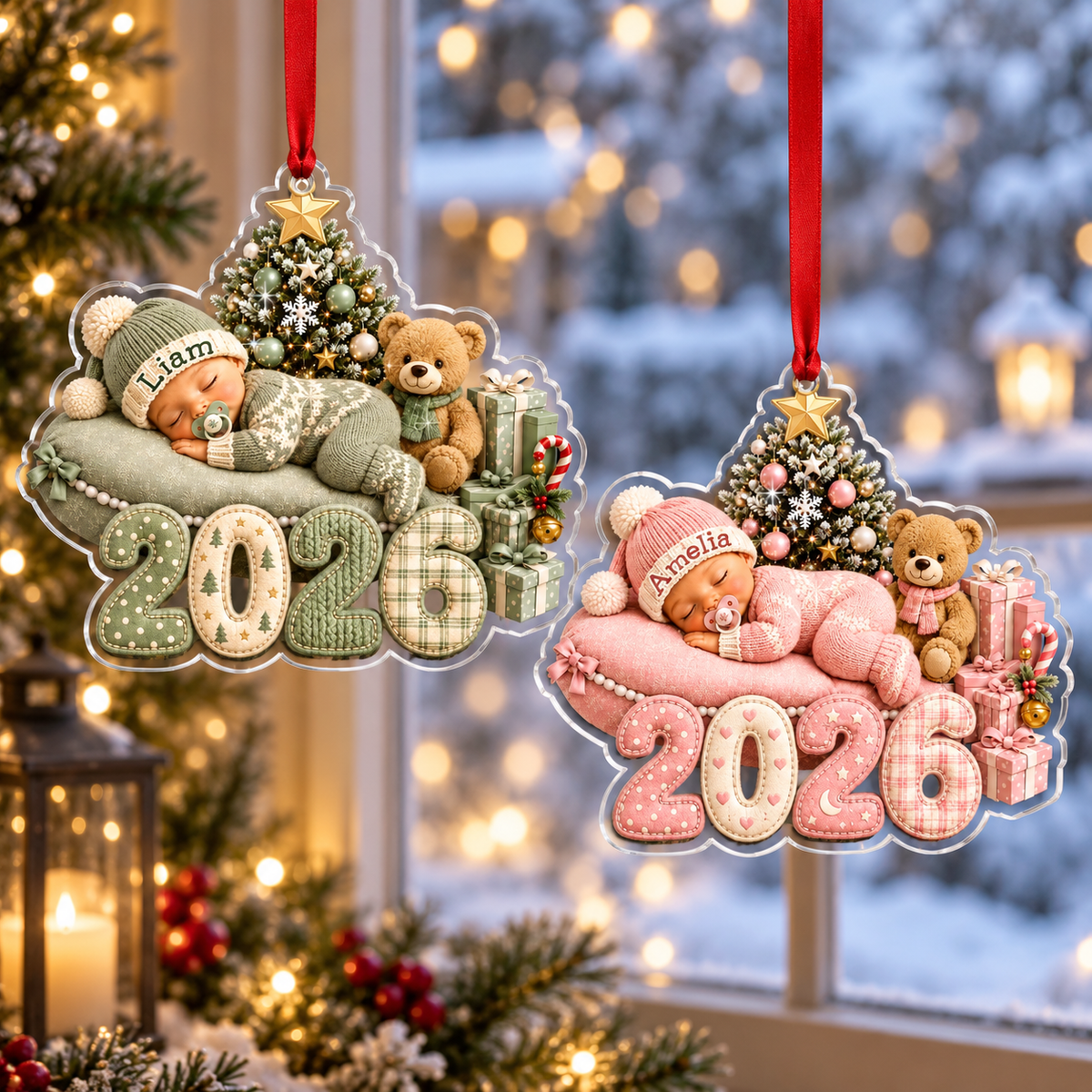 Baby Sleep First Christmas Acrylic 2D Flat Ornament, Custom Newborn Name Keepsake c53e7252-4610-4522-a1b7-8b93dadcaf64-banner-1.png