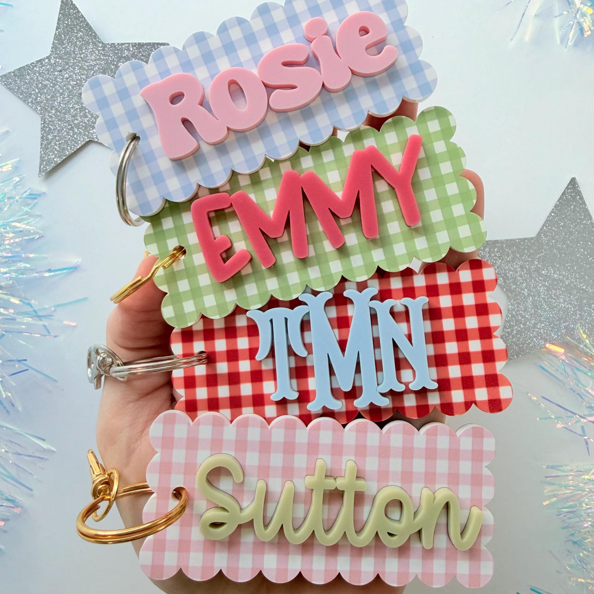 Gingham Acrylic Name Keychain: Custom Name Bag Tag c55f564a-7584-41c0-9902-0e230129c835-4.jpg