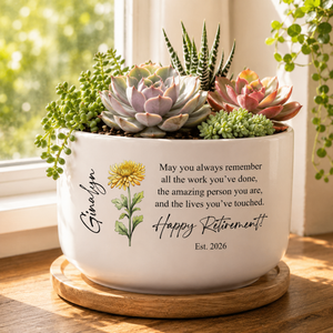 Personalized Retirement Gift, Custom Planter, Retirement Ceramic Pot, Happy Retirement Gift
