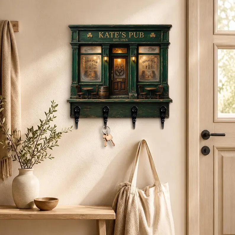 Personalized Irish Pub Key Holder, Custom Family Bar Sign, Shamrock Wall Key Rack, Rustic Entryway Decor, Housewarming Gift c5810077-4f5e-40b8-892a-c85007cb1f84-ew-4-.webp