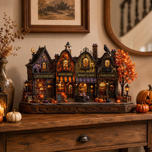 Halloween Wooden Block Decor, Spooky Village Shops with Pumpkins, Raven and Autumn Lights, Rustic Mantel Shelf Tabletop Home Display c5a76908-687c-4e68-8450-e55af5abf052-4.jpg