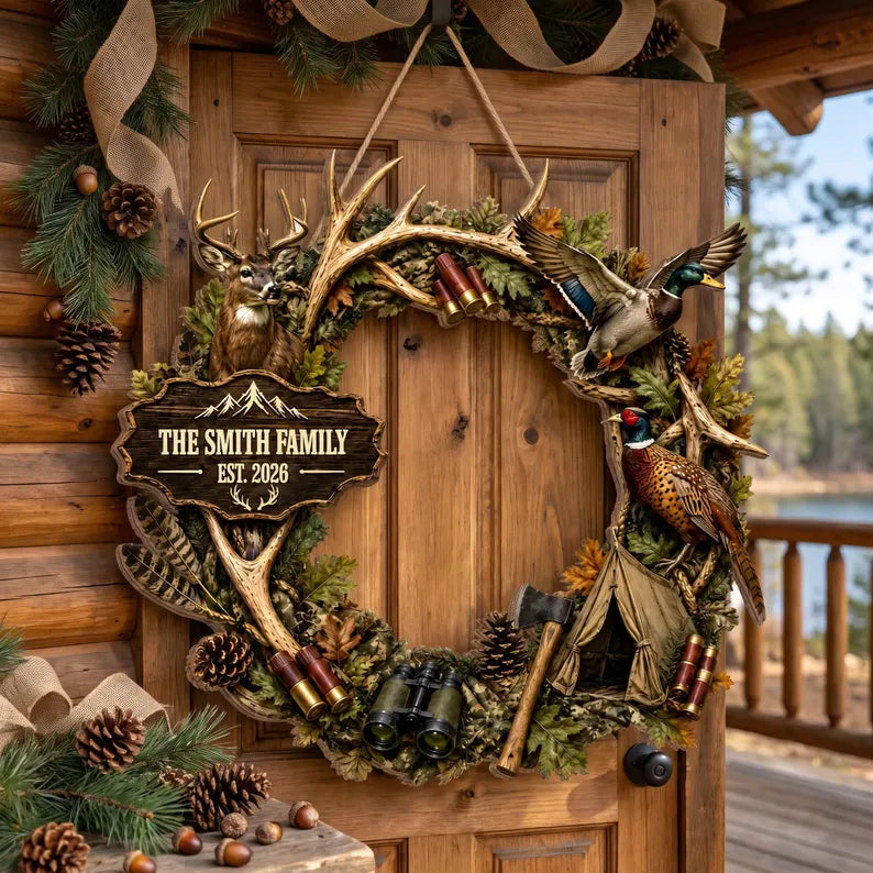 Hunting Wreath - Custom Deer & Duck Rustic Wall Decor Wooden Sign, Deer Door Sign, Rustic Hunting Sign,Hunter Lover Gift, Custom Family Name c5b989db-9f09-4eb9-aa8a-cd6aeae44293-fger-1-.webp