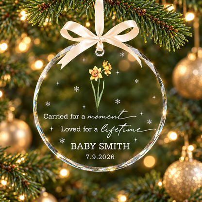 Personalized Baby Memorial Ornament, Miscarriage Ornament, Stillbirth Keepsake, Sympathy Gift, Custom Baby Loss Birth Flower Ornament c5ec3b45-0a8f-4cae-ab53-641a72700aec-Crystal-memorial-ornament-on-a-Christmas-tree-2.png