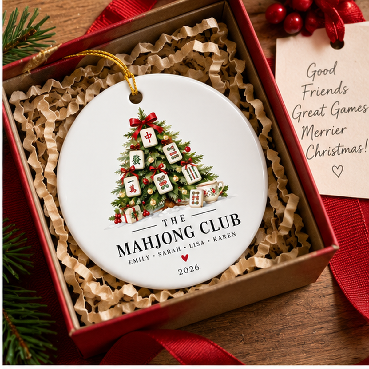 Personalized Mahjong Club Christmas Ornament – Custom Names Mahjong Group Ornament, Game Night Friends Holiday Gift c5ed57ab-c80f-4fee-9564-1703f537f8c9-mahjong_club_mockup_2.png