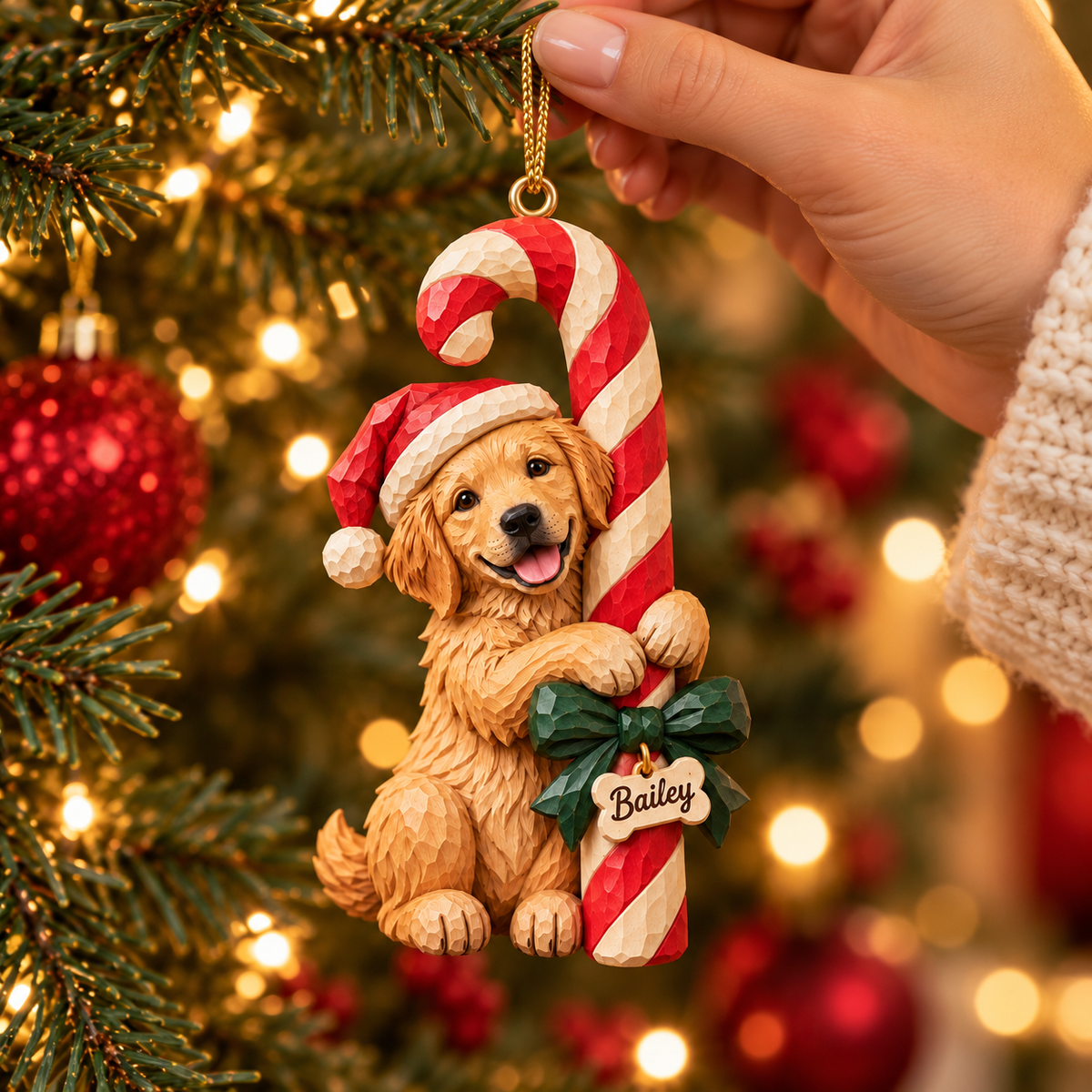 Personalized Dog Christmas Ornament – Custom Pet Photo & Name, 3D Relief Candy Cane Ornament, Christmas Gift for Dog Lovers c5fd8ce5-5c77-4b61-b9b9-21e048cad5a1-Hand-hung-golden-retriever-candy-cane-ornament-4.png