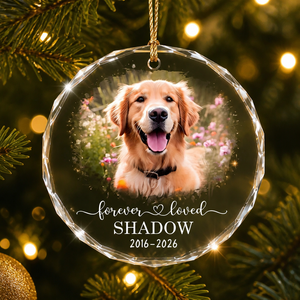 Pet Memorial Crystal Ornament — Forever Loved Photo, Name & Years - Personalized Crystal Ornament c6077644-b553-416b-b7e1-c08573c5d325.png