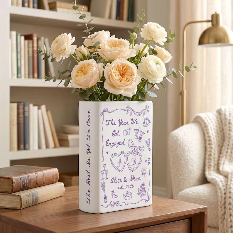Personalized Engagement Gifts, The Year We Got Engaged Ceramic Book Vase, Custom Couple Name Wedding Gifts, Bride to Be Gift, Newlyweds Gift c61509ec-7d96-4725-8673-1ff5c3e13740-uilio-4-.jpg
