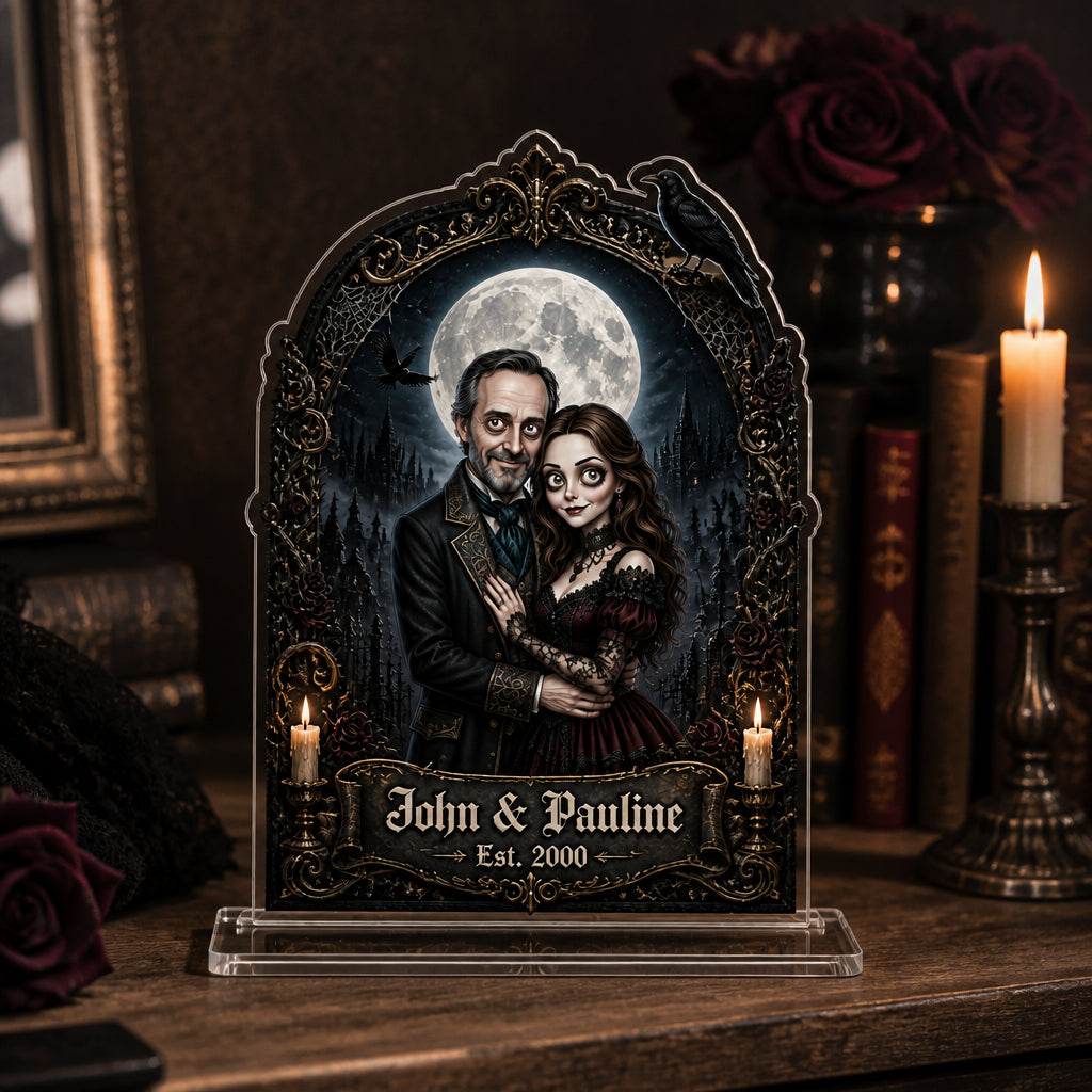 Gothic Couple Portrait Standing Acrylic Plaque — Custom Photo, Names & Est. Year - Personalized Acrylic Custom shape Standing 1 layer (FS) c6262411-7792-4439-bc70-1d14cd234b3d.jpg