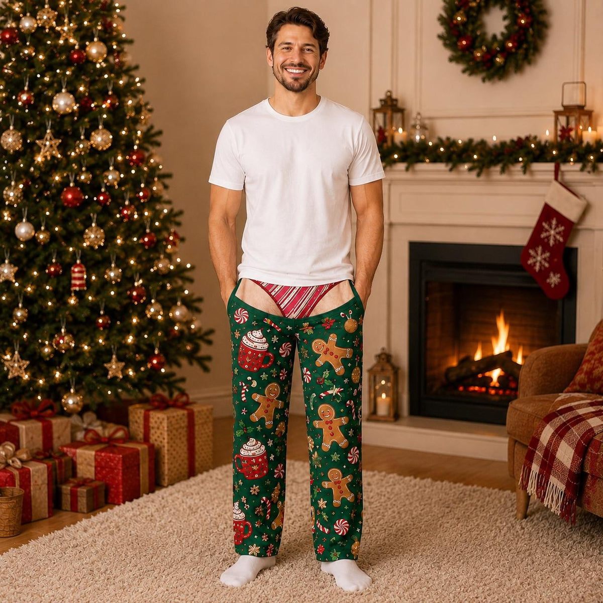 Custom Funny Men’s Pajama Pants, Fake Underwear Illusion PJs, Gingerbread Holiday Lounge Pants, Gag Gift c6325fea-d7d2-4a4d-8b6c-4d210c459ef0-7.jpg