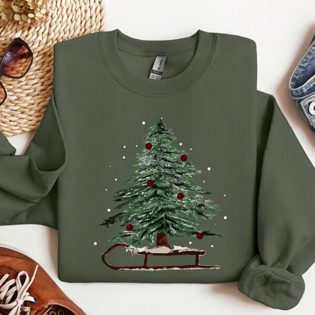 Woman's Holiday Sweatshirt, Women's Xmas Tee, Christmas Sleigh Crewneck, Christmas Tree Tee, Xmas Tree, Women's Christmas Tshirt,Winter Tee c66ebf45-76ea-493a-b13b-13558f4f864f-6.png