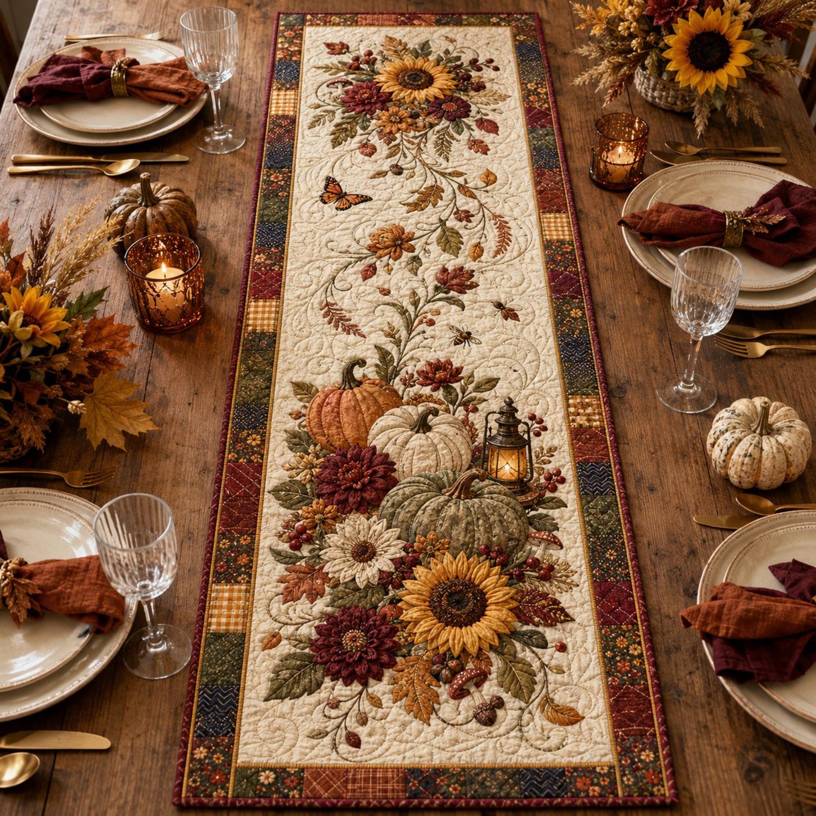 Quilted Sunflower & Pumpkin Table Runner, Fall Decor c67f43ed-5480-4d02-a69b-275051e4155b-1.jpg