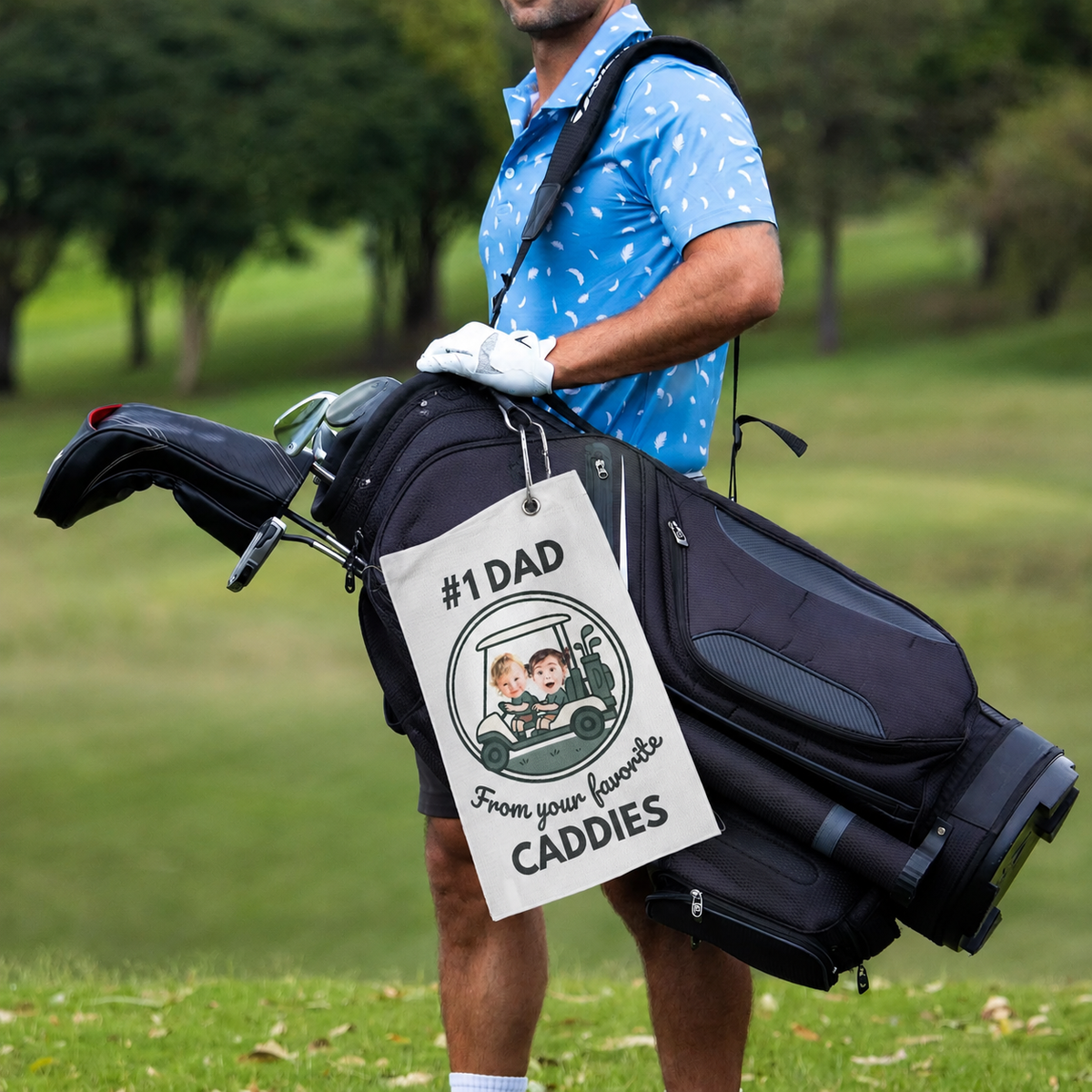 Personalized Custom Golf Towel for Dad with Child's Photo, Father's Day Gift, Golf Accessories, Golf Gift for Dad, Golf Lover Present