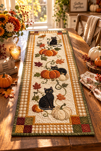 Black Cat Pumpkin Quilted Table Runner, Fall Harvest Table Decor, Autumn Patchwork Runner, Farmhouse Halloween Decor, Cat Lover Gift c6a8a67c-626f-4c39-b5e7-08726a318e45-hjgy-2-.png