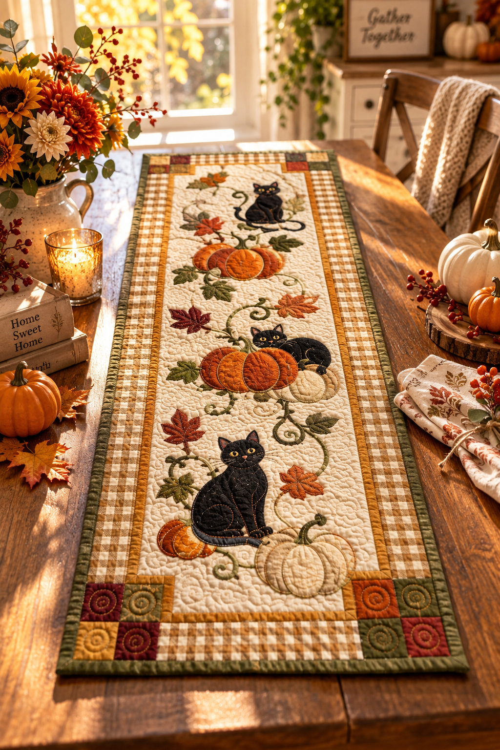 Black Cat Pumpkin Quilted Table Runner, Fall Harvest Table Decor, Autumn Patchwork Runner, Farmhouse Halloween Decor, Cat Lover Gift c6a8a67c-626f-4c39-b5e7-08726a318e45-hjgy-2-.png