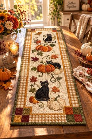 Black Cat Pumpkin Quilted Table Runner, Fall Harvest Table Decor, Autumn Patchwork Runner, Farmhouse Halloween Decor, Cat Lover Gift c6a8a67c-626f-4c39-b5e7-08726a318e45-hjgy-2-.png